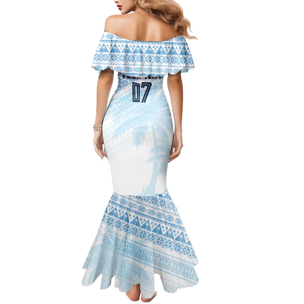 Fiji Rugby Custom Kaiviti Masi Family Matching Mermaid Dress and Hawaiian Shirt Turquoise LT7 - Polynesian Pride
