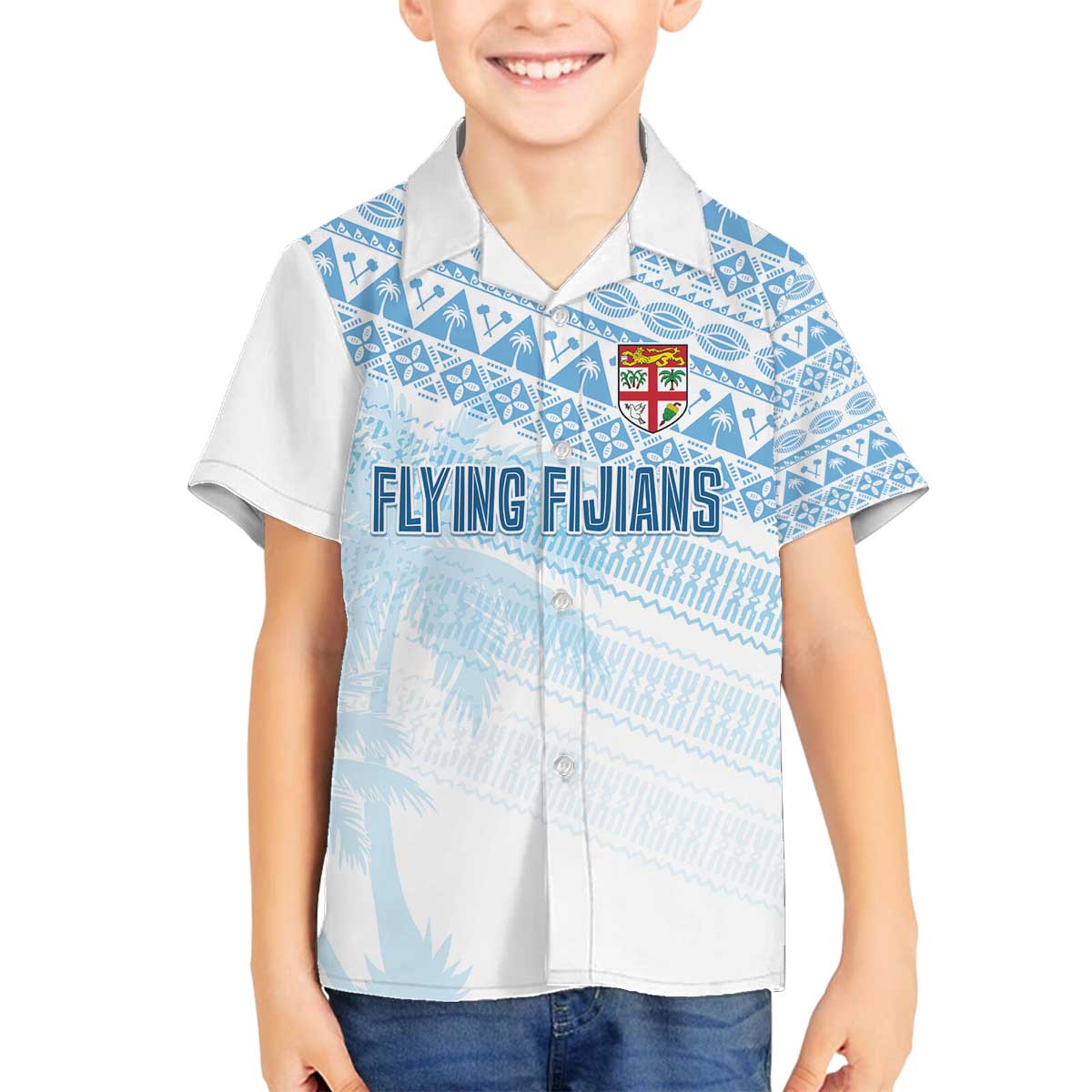 Fiji Rugby Custom Kaiviti Masi Family Matching Off The Shoulder Long Sleeve Dress and Hawaiian Shirt Turquoise - Polynesian Pride