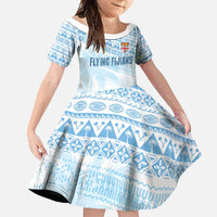 Fiji Rugby Custom Kaiviti Masi Family Matching Off Shoulder Maxi Dress and Hawaiian Shirt Turquoise LT7 Daughter's Dress Turquoise - Polynesian Pride