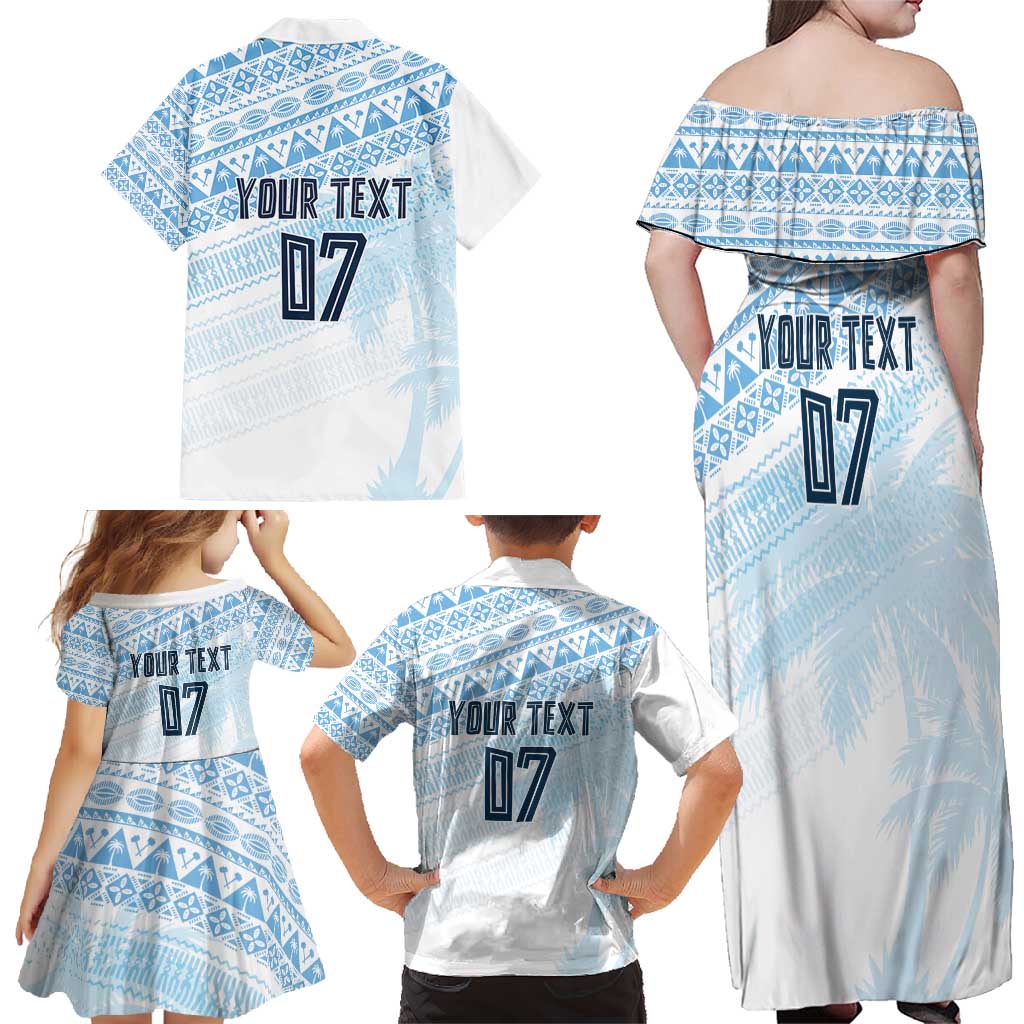 Fiji Rugby Custom Kaiviti Masi Family Matching Off Shoulder Maxi Dress and Hawaiian Shirt Turquoise LT7 - Polynesian Pride