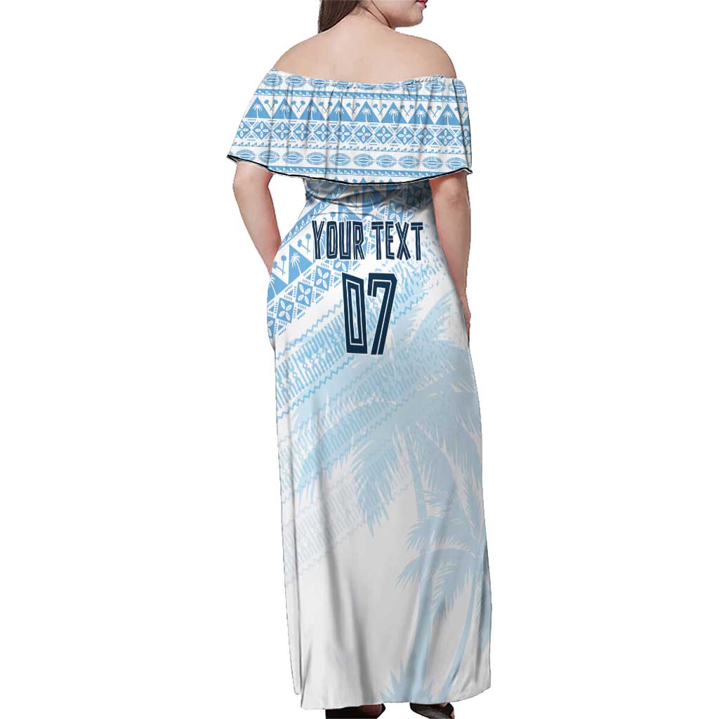 Fiji Rugby Custom Kaiviti Masi Family Matching Off Shoulder Maxi Dress and Hawaiian Shirt Turquoise LT7 - Polynesian Pride