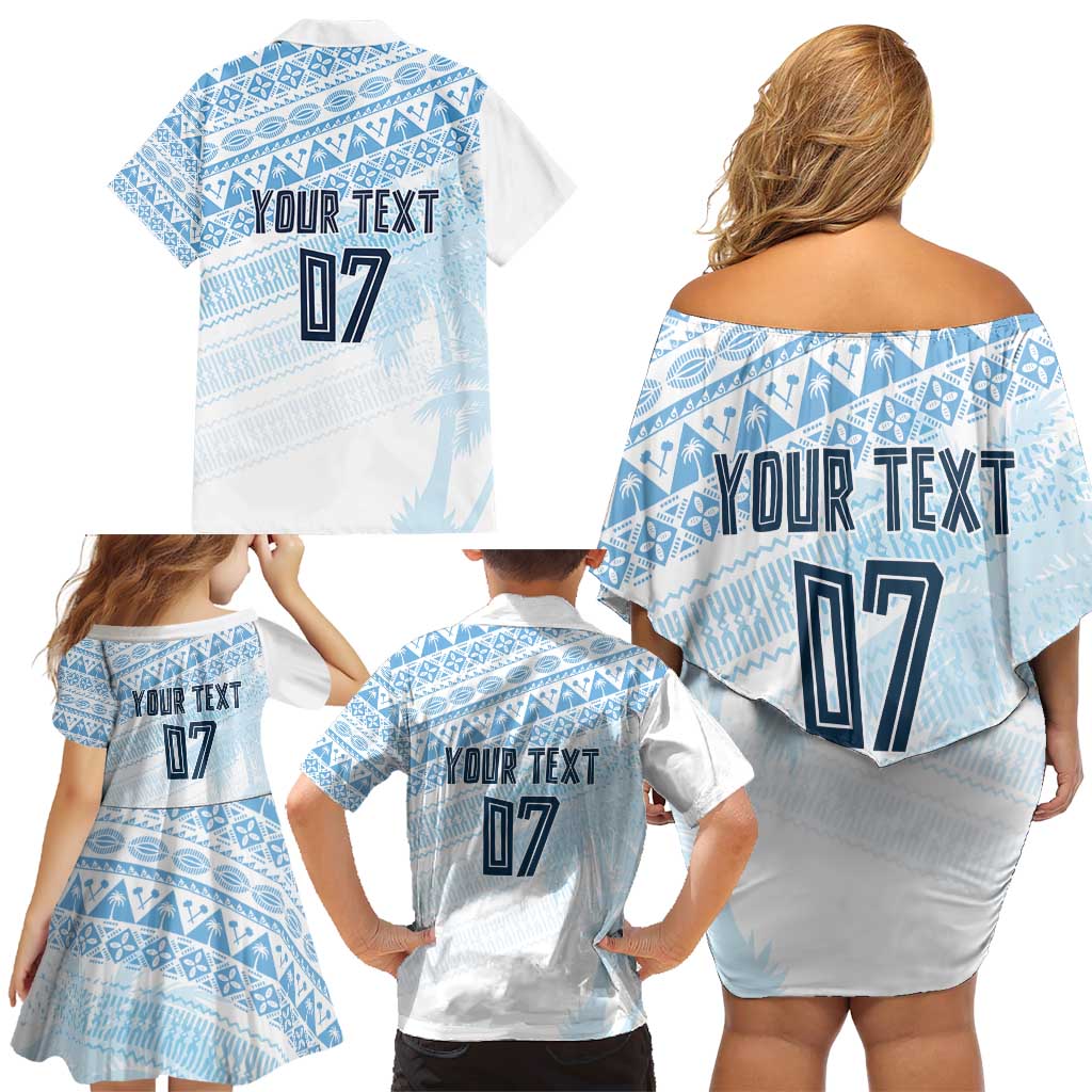 Fiji Rugby Custom Kaiviti Masi Family Matching Off Shoulder Short Dress and Hawaiian Shirt Turquoise LT7 - Polynesian Pride
