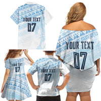 Fiji Rugby Custom Kaiviti Masi Family Matching Off Shoulder Short Dress and Hawaiian Shirt Turquoise LT7 - Polynesian Pride