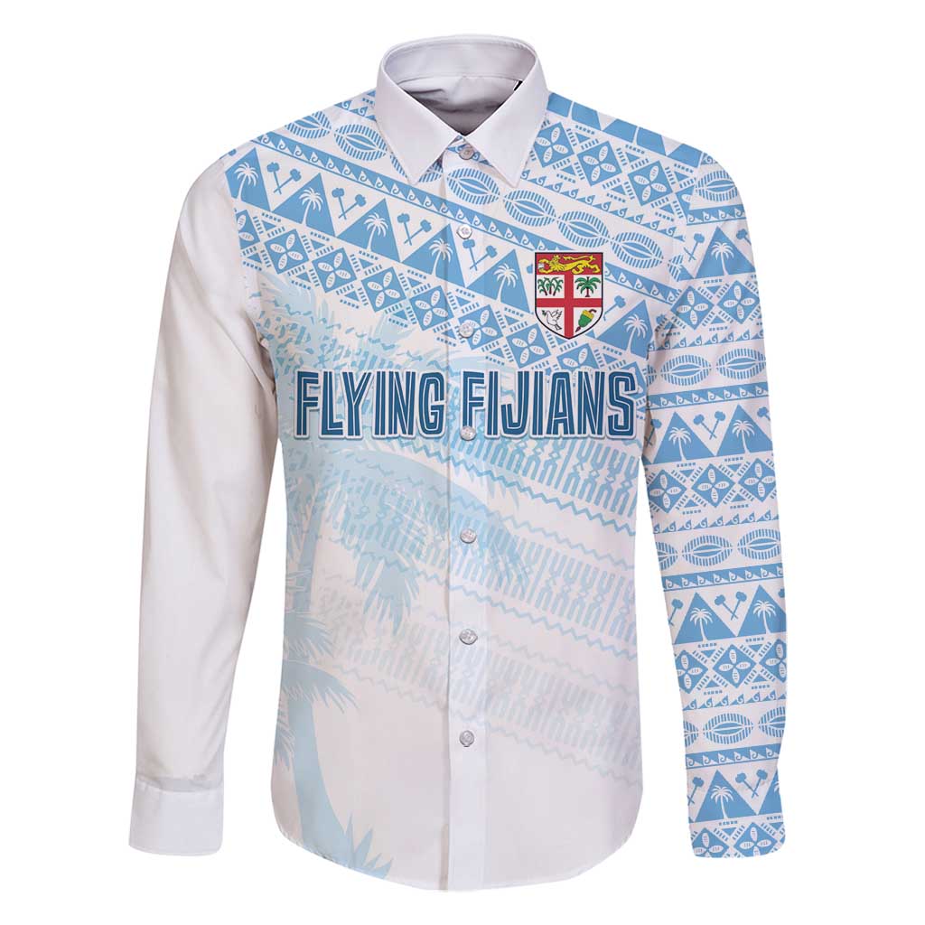 Fiji Rugby Custom Kaiviti Masi Family Matching Off Shoulder Short Dress and Hawaiian Shirt Turquoise LT7 Dad's Shirt - Long Sleeve Turquoise - Polynesian Pride