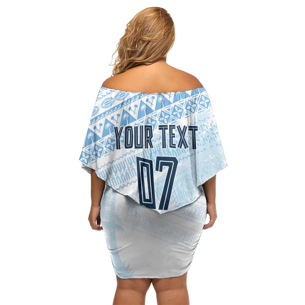 Fiji Rugby Custom Kaiviti Masi Family Matching Off Shoulder Short Dress and Hawaiian Shirt Turquoise LT7 - Polynesian Pride