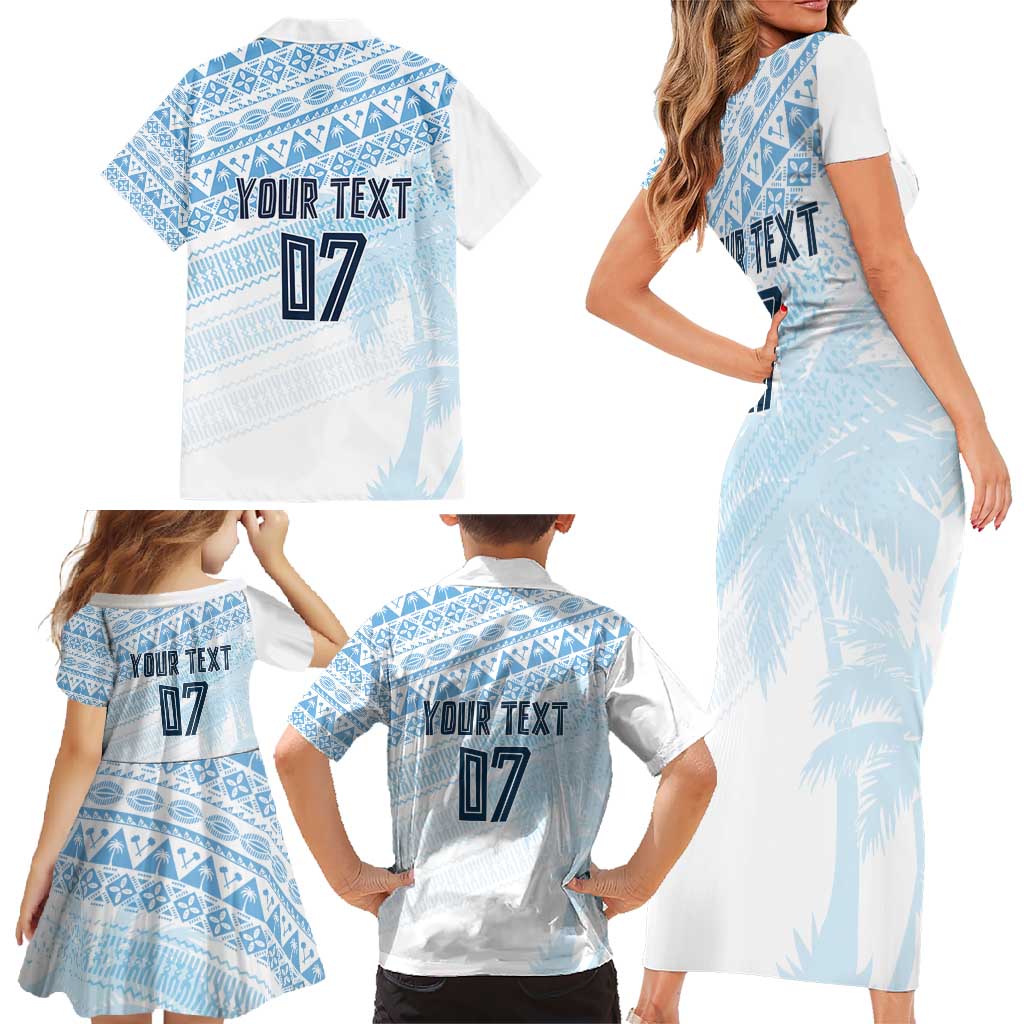 Fiji Rugby Custom Kaiviti Masi Family Matching Short Sleeve Bodycon Dress and Hawaiian Shirt Turquoise LT7 - Polynesian Pride