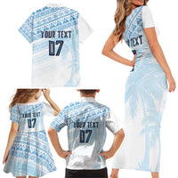 Fiji Rugby Custom Kaiviti Masi Family Matching Short Sleeve Bodycon Dress and Hawaiian Shirt Turquoise LT7 - Polynesian Pride