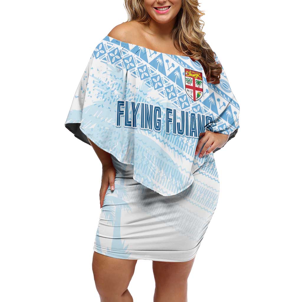Fiji Rugby Custom Kaiviti Masi Off Shoulder Short Dress Turquoise - Polynesian Pride