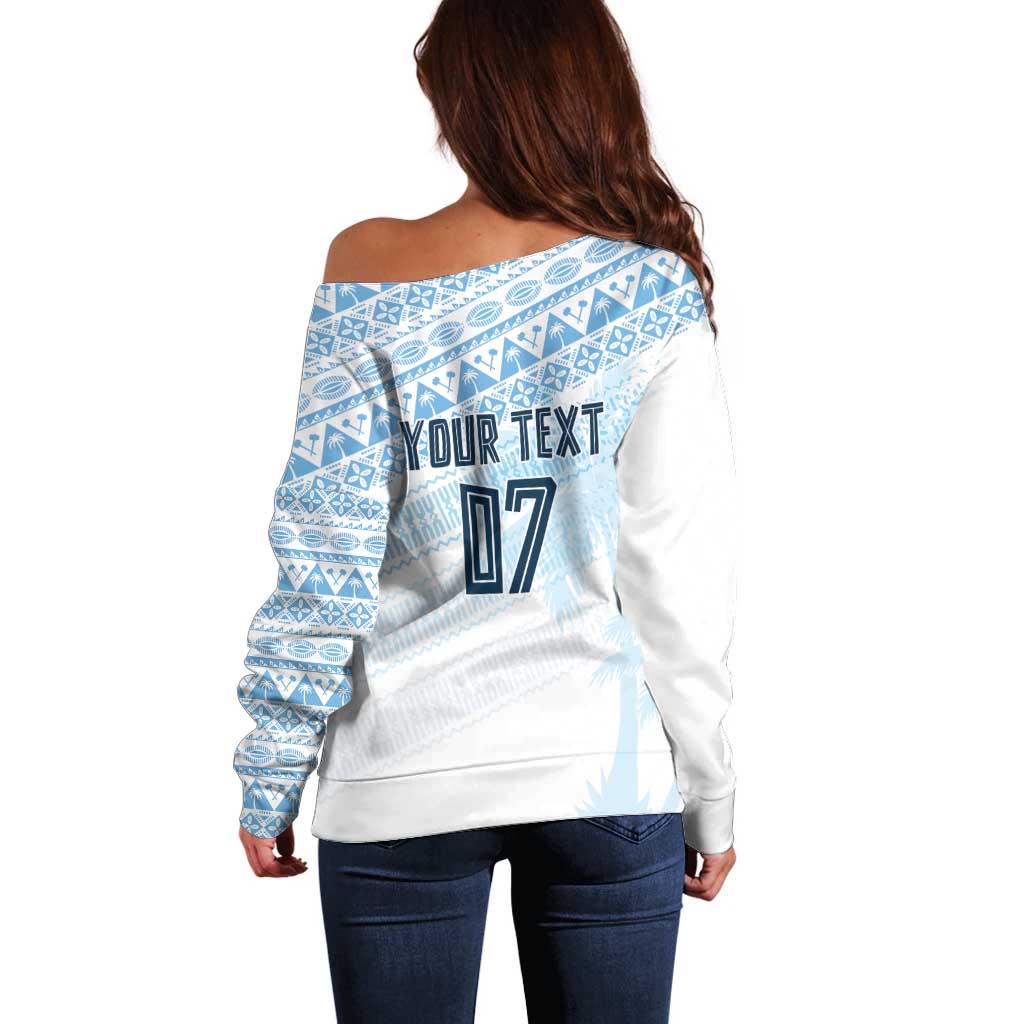 Fiji Rugby Custom Kaiviti Masi Off Shoulder Sweater Turquoise - Polynesian Pride