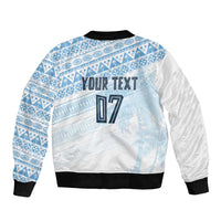Fiji Rugby Custom Kaiviti Masi Sleeve Zip Bomber Jacket Turquoise - Polynesian Pride