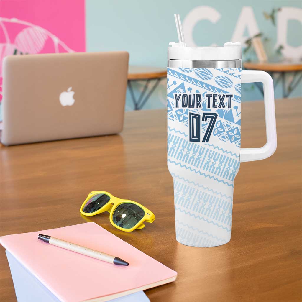 Fiji Rugby Custom Kaiviti Masi Tumbler With Handle Turquoise - Polynesian Pride