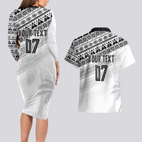 Fiji Rugby Custom Kaiviti Masi Couples Matching Long Sleeve Bodycon Dress and Hawaiian Shirt Black - Polynesian Pride
