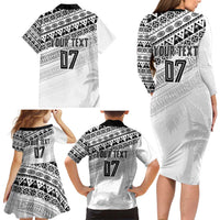 Fiji Rugby Custom Kaiviti Masi Family Matching Long Sleeve Bodycon Dress and Hawaiian Shirt Black LT7 - Polynesian Pride