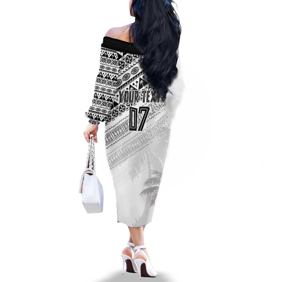 Fiji Rugby Custom Kaiviti Masi Family Matching Off The Shoulder Long Sleeve Dress and Hawaiian Shirt Black - Polynesian Pride