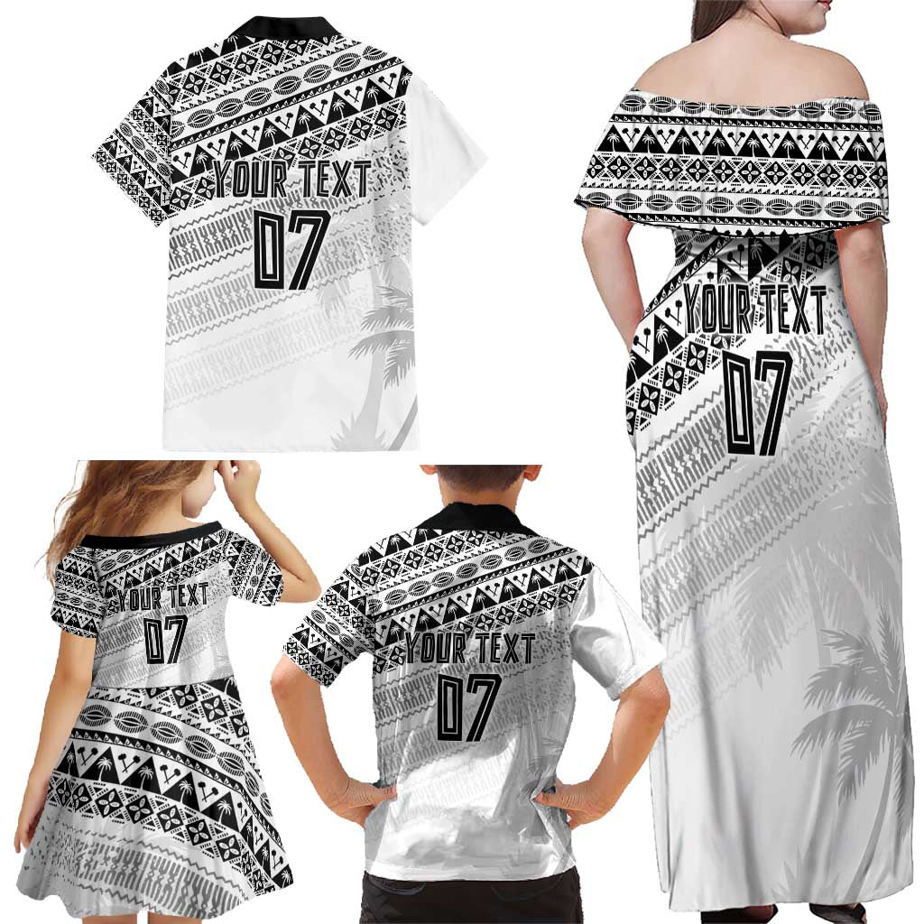 Fiji Rugby Custom Kaiviti Masi Family Matching Off Shoulder Maxi Dress and Hawaiian Shirt Black LT7 - Polynesian Pride