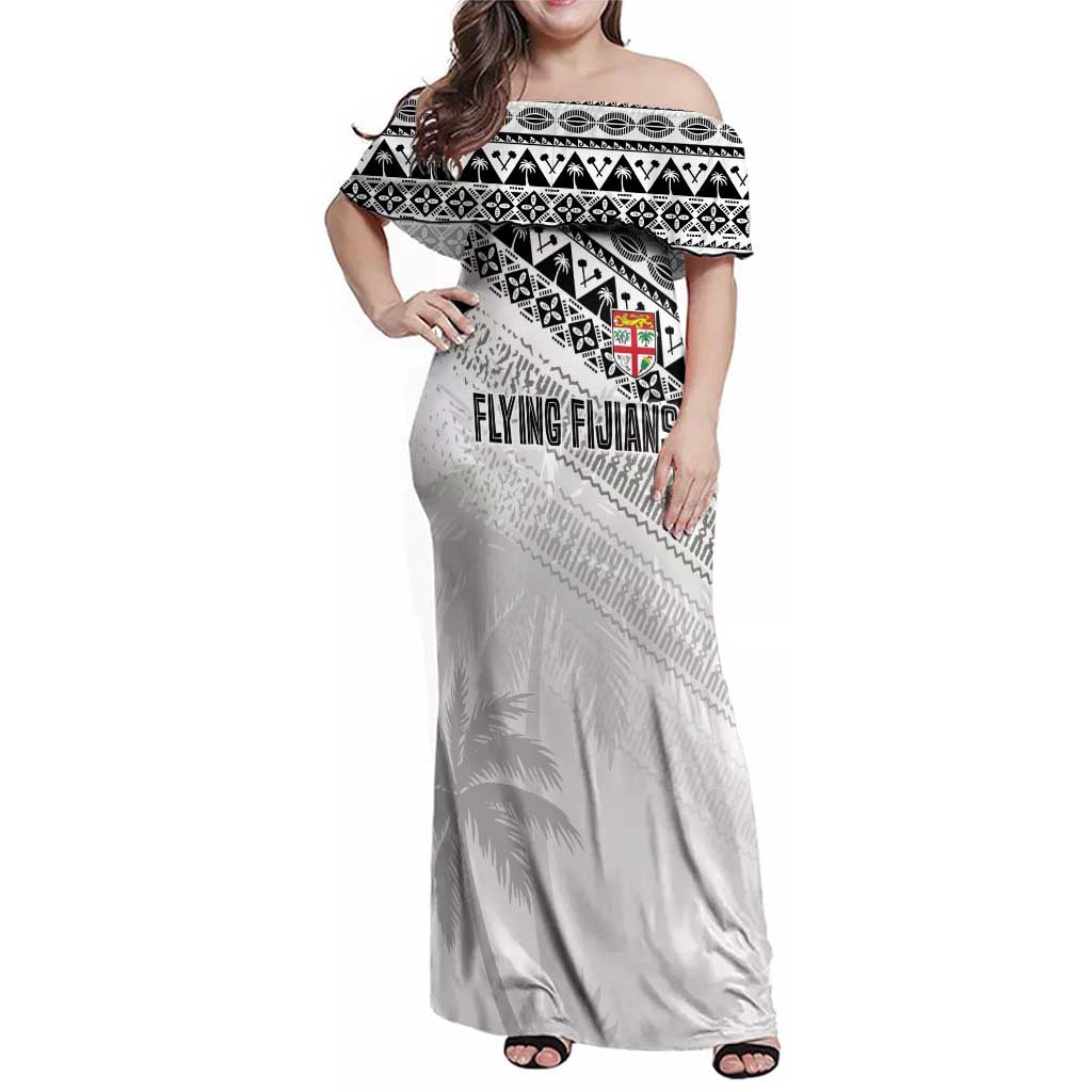 Fiji Rugby Custom Kaiviti Masi Family Matching Off Shoulder Maxi Dress and Hawaiian Shirt Black LT7 Mom's Dress Black - Polynesian Pride