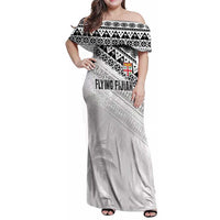 Fiji Rugby Custom Kaiviti Masi Family Matching Off Shoulder Maxi Dress and Hawaiian Shirt Black LT7 Mom's Dress Black - Polynesian Pride