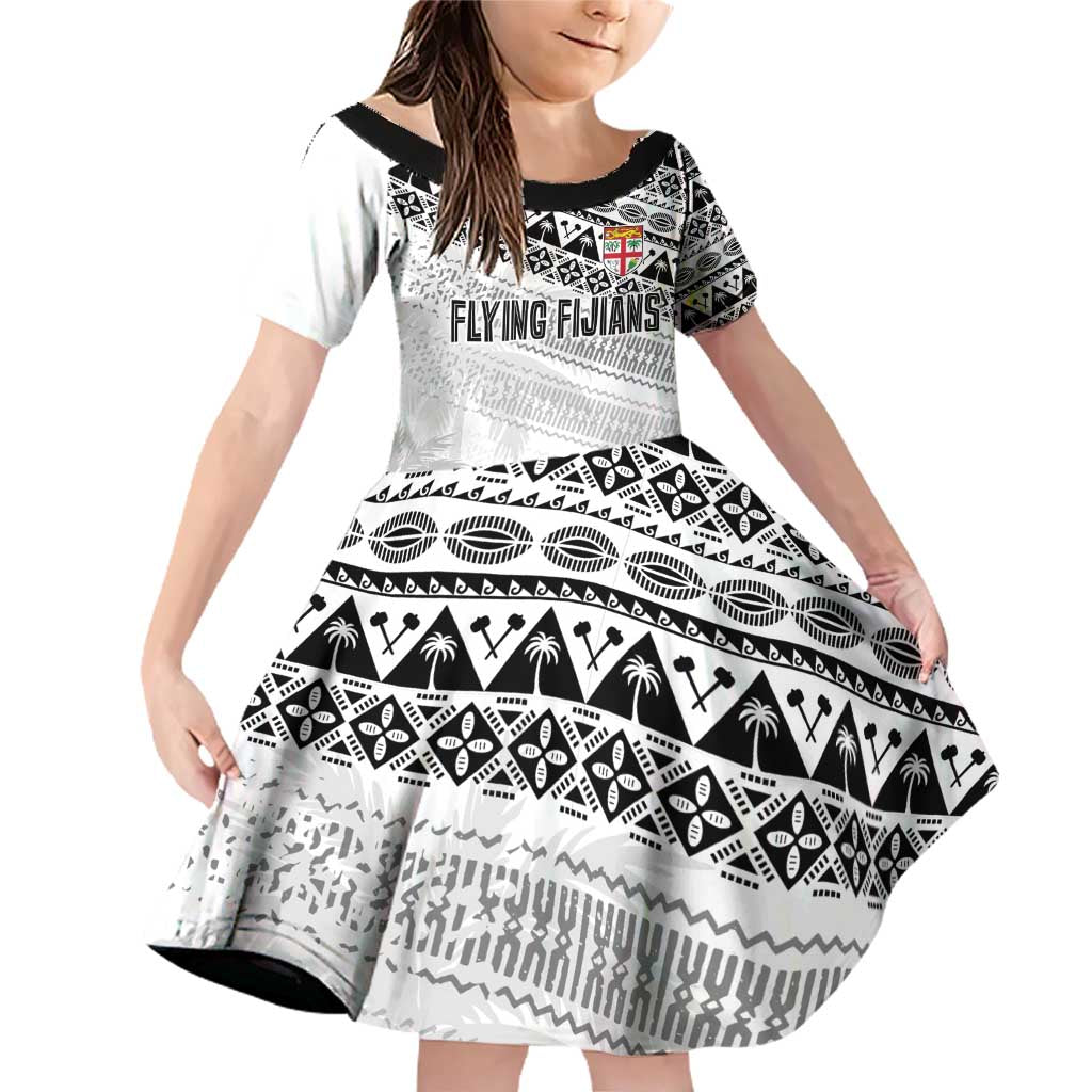 Fiji Rugby Custom Kaiviti Masi Family Matching Off Shoulder Short Dress and Hawaiian Shirt Black LT7 Daughter's Dress Black - Polynesian Pride