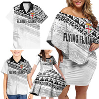 Fiji Rugby Custom Kaiviti Masi Family Matching Off Shoulder Short Dress and Hawaiian Shirt Black LT7 - Polynesian Pride