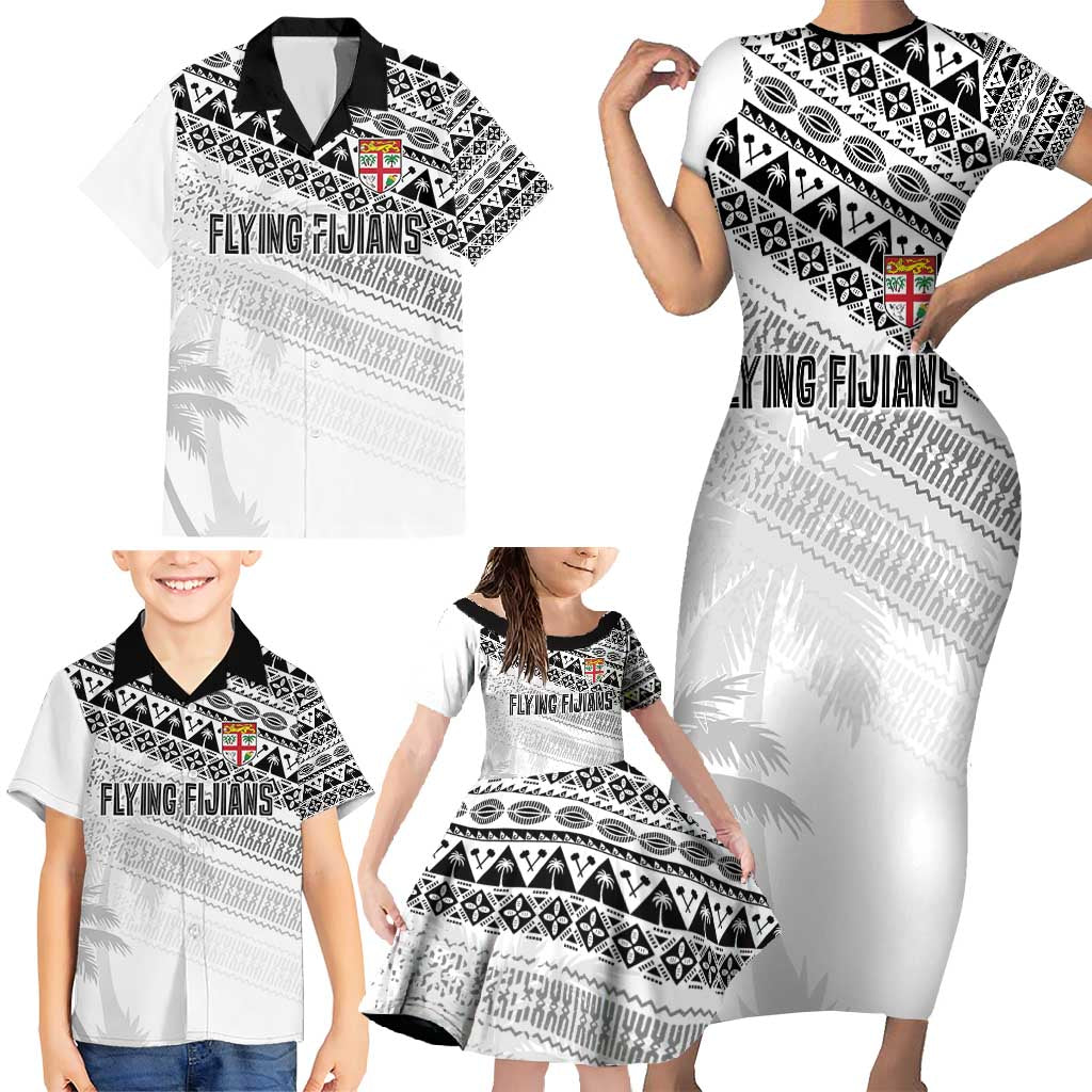 Fiji Rugby Custom Kaiviti Masi Family Matching Short Sleeve Bodycon Dress and Hawaiian Shirt Black - Polynesian Pride
