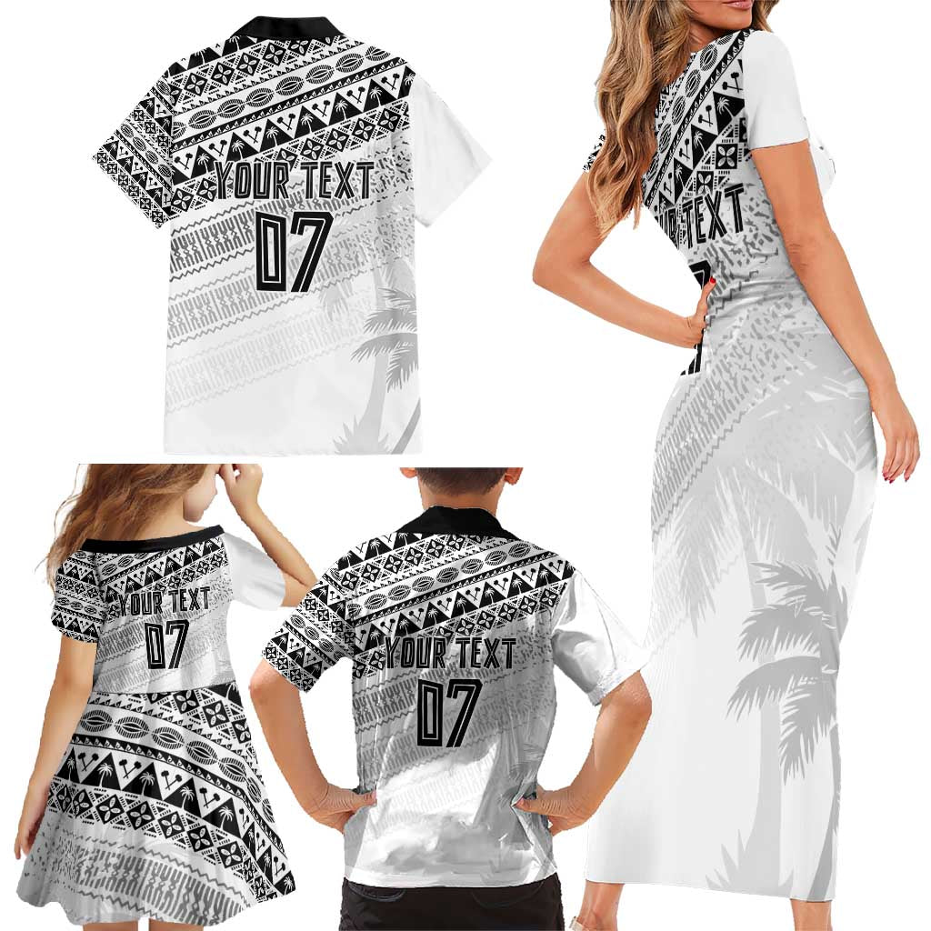 Fiji Rugby Custom Kaiviti Masi Family Matching Short Sleeve Bodycon Dress and Hawaiian Shirt Black LT7 - Polynesian Pride