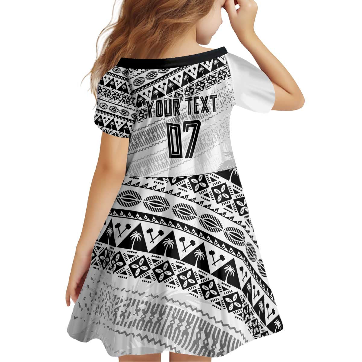 Fiji Rugby Custom Kaiviti Masi Kid Short Sleeve Dress Black - Polynesian Pride