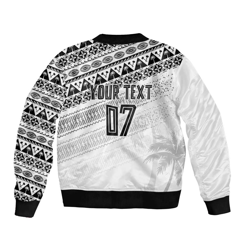 Fiji Rugby Custom Kaiviti Masi Sleeve Zip Bomber Jacket Black - Polynesian Pride
