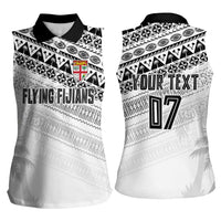 Fiji Rugby Custom Kaiviti Masi Women Sleeveless Polo Shirt Black - Polynesian Pride