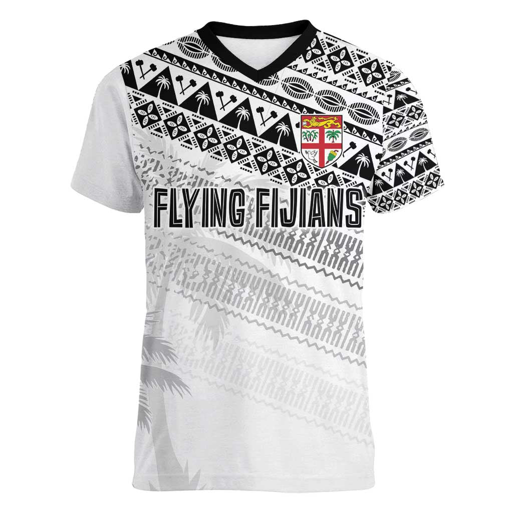 Fiji Rugby Custom Kaiviti Masi Women V-Neck T-Shirt Black - Polynesian Pride