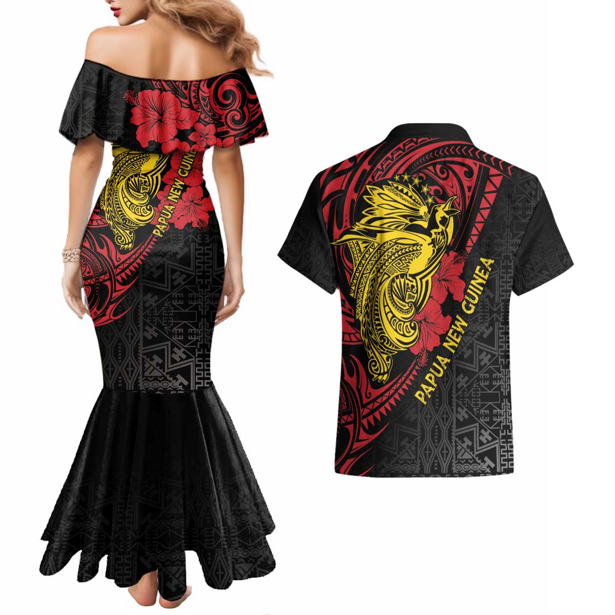 Papua New Guinea 49th Independence Day Couples Matching Mermaid Dress and Hawaiian Shirt Motuan Revareva Bird-of-Paradise LT7 - Polynesian Pride