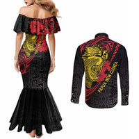 Papua New Guinea 49th Independence Day Couples Matching Mermaid Dress and Long Sleeve Button Shirt Motuan Revareva Bird-of-Paradise LT7 - Polynesian Pride
