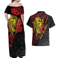 Papua New Guinea 49th Independence Day Couples Matching Off Shoulder Maxi Dress and Hawaiian Shirt Motuan Revareva Bird-of-Paradise LT7 - Polynesian Pride