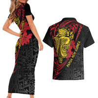 Papua New Guinea 49th Independence Day Couples Matching Short Sleeve Bodycon Dress and Hawaiian Shirt Motuan Revareva Bird-of-Paradise LT7 - Polynesian Pride