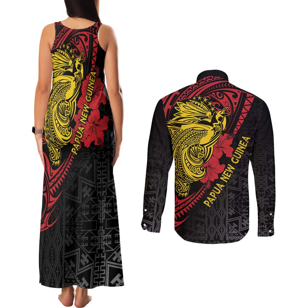Papua New Guinea 49th Independence Day Couples Matching Tank Maxi Dress and Long Sleeve Button Shirt Motuan Revareva Bird-of-Paradise LT7 - Polynesian Pride