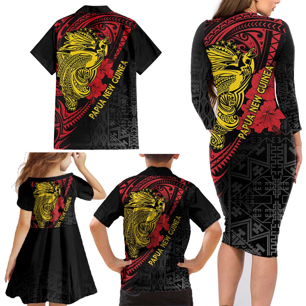 Papua New Guinea 49th Independence Day Family Matching Long Sleeve Bodycon Dress and Hawaiian Shirt Motuan Revareva Bird-of-Paradise LT7 - Polynesian Pride