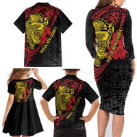 Papua New Guinea 49th Independence Day Family Matching Long Sleeve Bodycon Dress and Hawaiian Shirt Motuan Revareva Bird-of-Paradise LT7 - Polynesian Pride