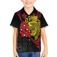 Papua New Guinea 49th Independence Day Family Matching Long Sleeve Bodycon Dress and Hawaiian Shirt Motuan Revareva Bird-of-Paradise LT7 Son's Shirt Black - Polynesian Pride