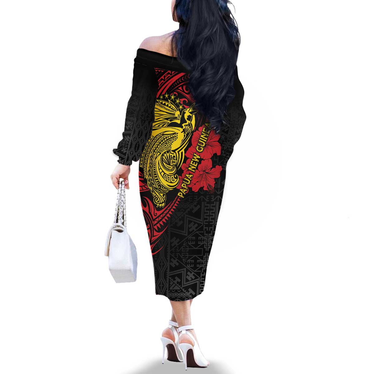 Papua New Guinea 49th Independence Day Family Matching Off The Shoulder Long Sleeve Dress and Hawaiian Shirt Motuan Revareva Bird-of-Paradise LT7 - Polynesian Pride