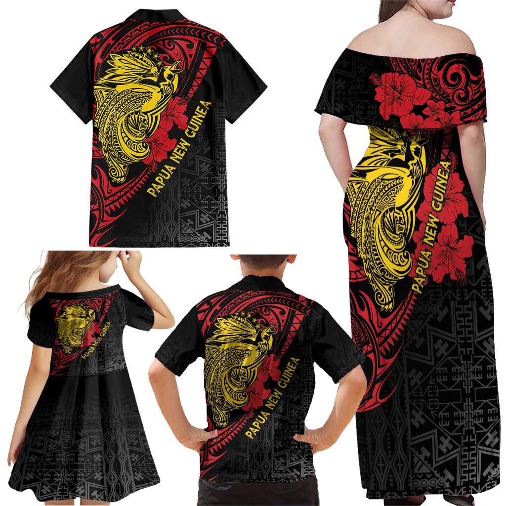 Papua New Guinea 49th Independence Day Family Matching Off Shoulder Maxi Dress and Hawaiian Shirt Motuan Revareva Bird-of-Paradise LT7 - Polynesian Pride