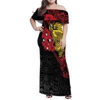 Papua New Guinea 49th Independence Day Family Matching Off Shoulder Maxi Dress and Hawaiian Shirt Motuan Revareva Bird-of-Paradise LT7 Mom's Dress Black - Polynesian Pride