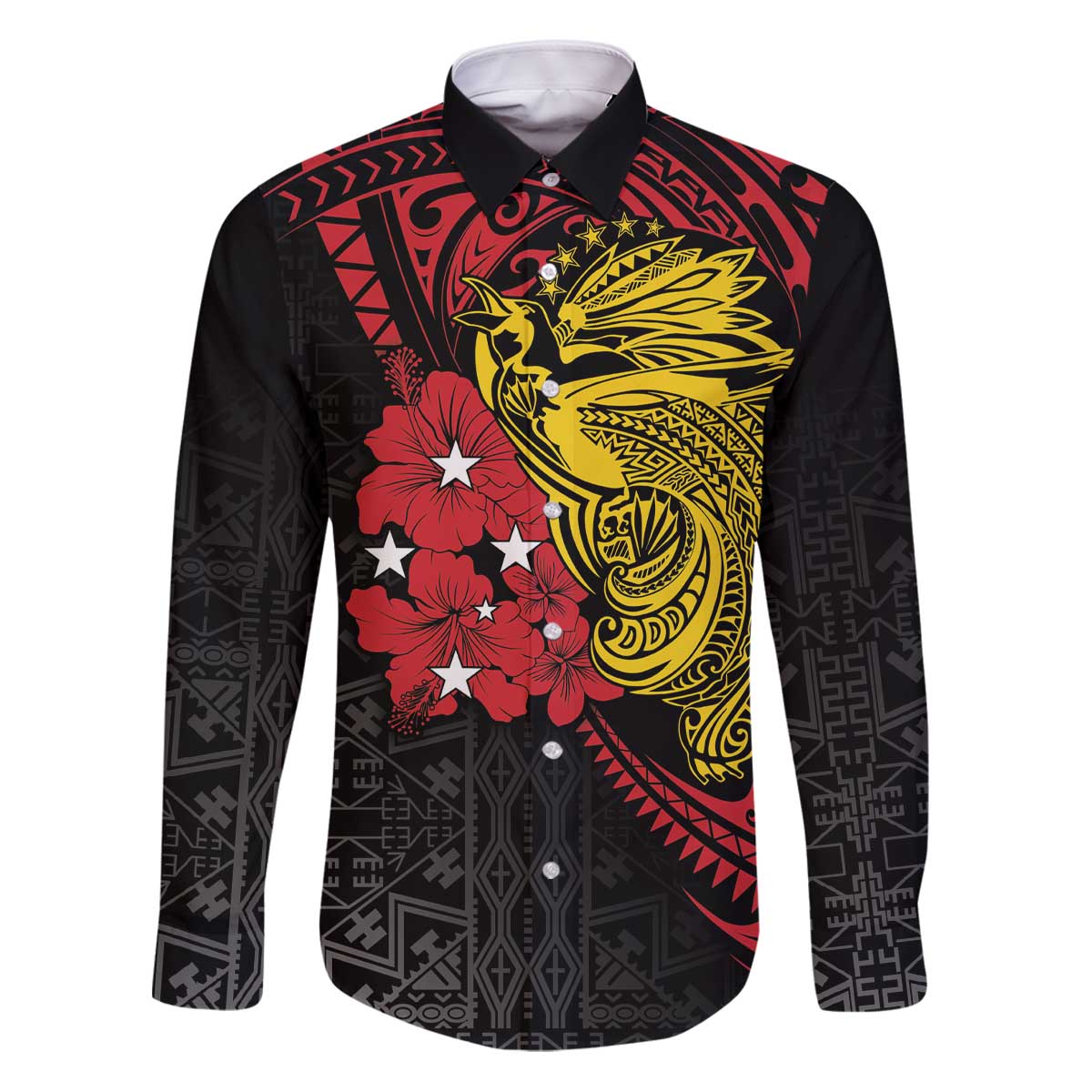 Papua New Guinea 49th Independence Day Family Matching Puletasi and Hawaiian Shirt Motuan Revareva Bird-of-Paradise LT7 Dad's Shirt - Long Sleeve Black - Polynesian Pride