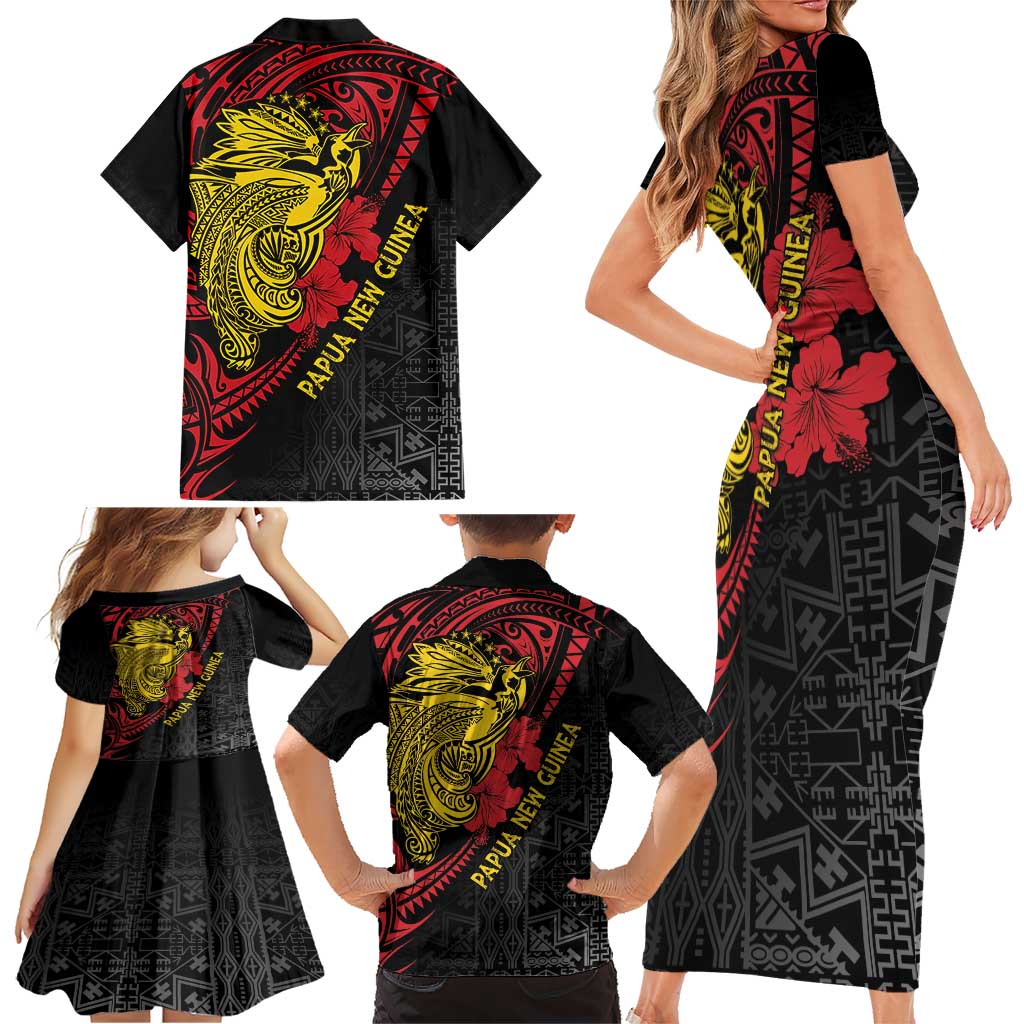 Papua New Guinea 49th Independence Day Family Matching Short Sleeve Bodycon Dress and Hawaiian Shirt Motuan Revareva Bird-of-Paradise LT7 - Polynesian Pride