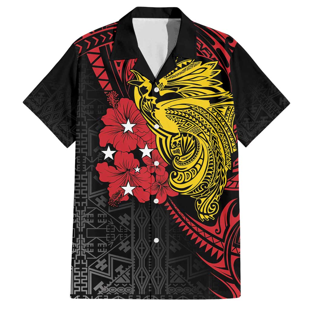 Papua New Guinea 49th Independence Day Family Matching Summer Maxi Dress and Hawaiian Shirt Motuan Revareva Bird-of-Paradise LT7 Dad's Shirt - Short Sleeve Black - Polynesian Pride