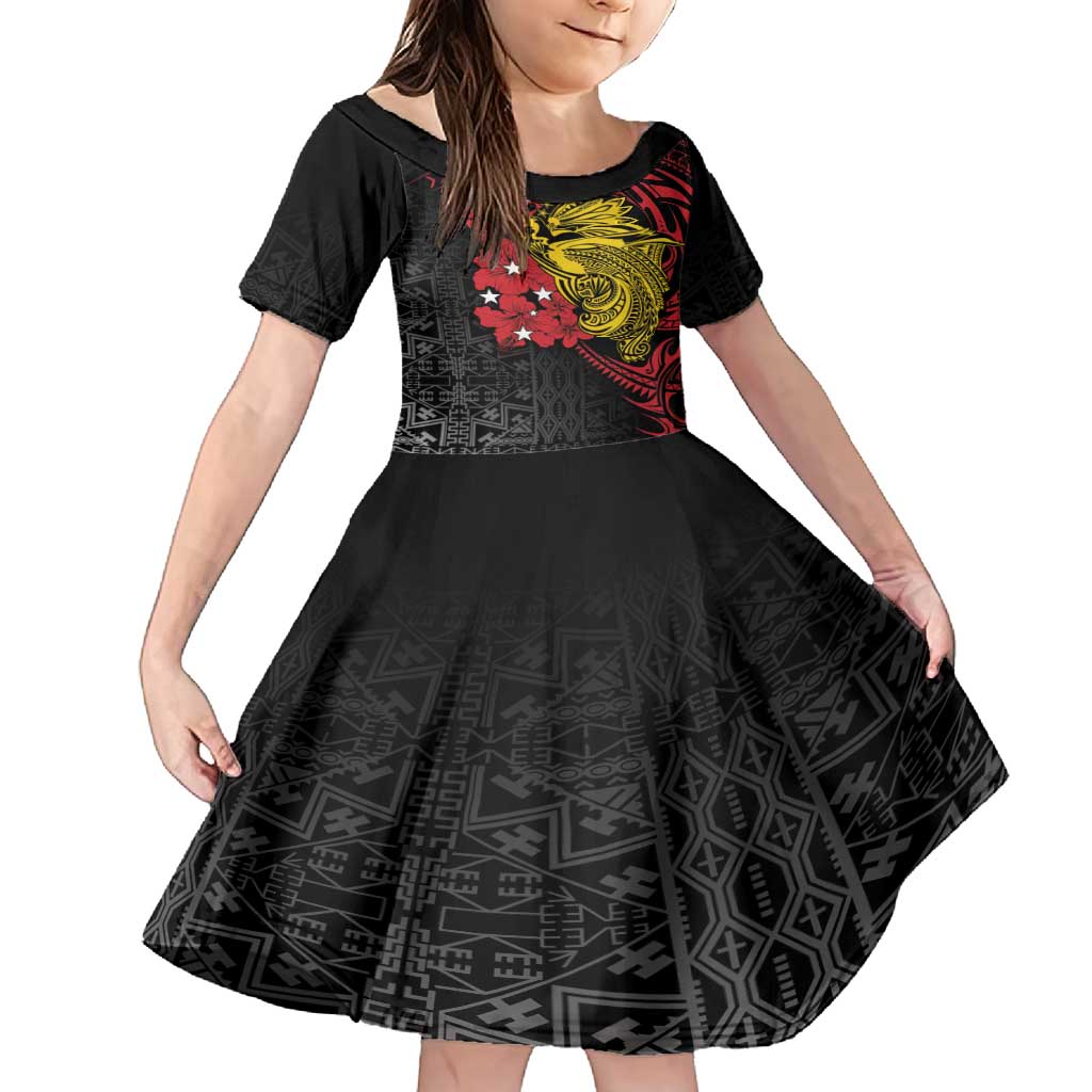 Papua New Guinea 49th Independence Day Family Matching Tank Maxi Dress and Hawaiian Shirt Motuan Revareva Bird-of-Paradise LT7 Daughter's Dress Black - Polynesian Pride