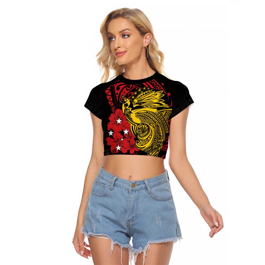 Papua New Guinea 49th Independence Day Raglan Cropped T Shirt Motuan Revareva Bird-of-Paradise LT7 Female Black - Polynesian Pride