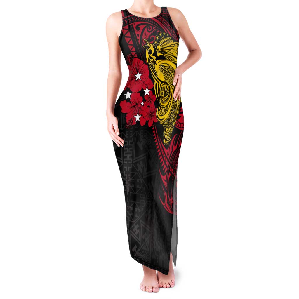 Papua New Guinea 49th Independence Day Tank Maxi Dress Motuan Revareva Bird-of-Paradise LT7 Women Black - Polynesian Pride