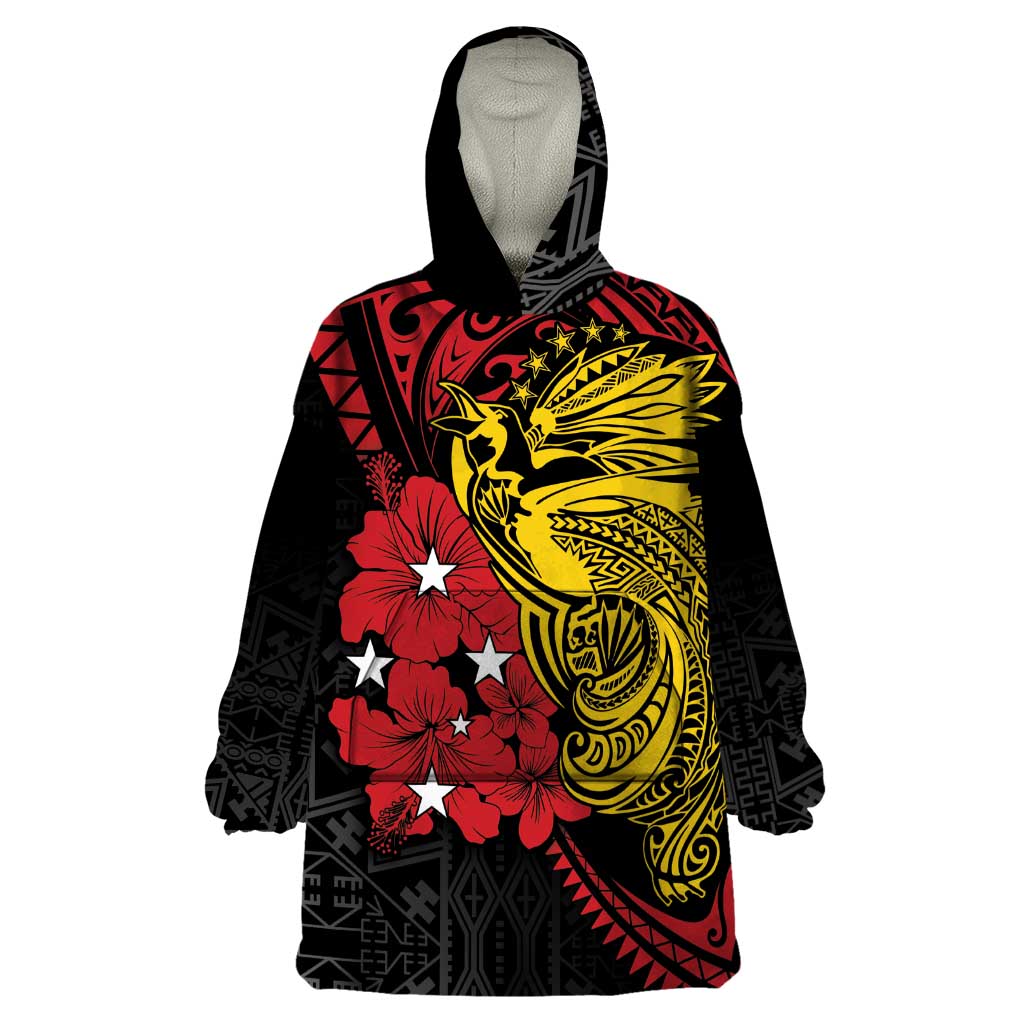 Papua New Guinea 49th Independence Day Wearable Blanket Hoodie Motuan Revareva Bird-of-Paradise LT7 One Size Black - Polynesian Pride