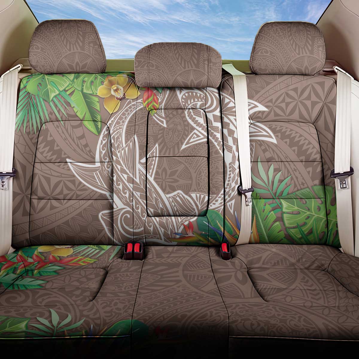Polynesia Back Car Seat Cover Sharks Duo Tropical Brown LT7 One Size Brown - Polynesian Pride