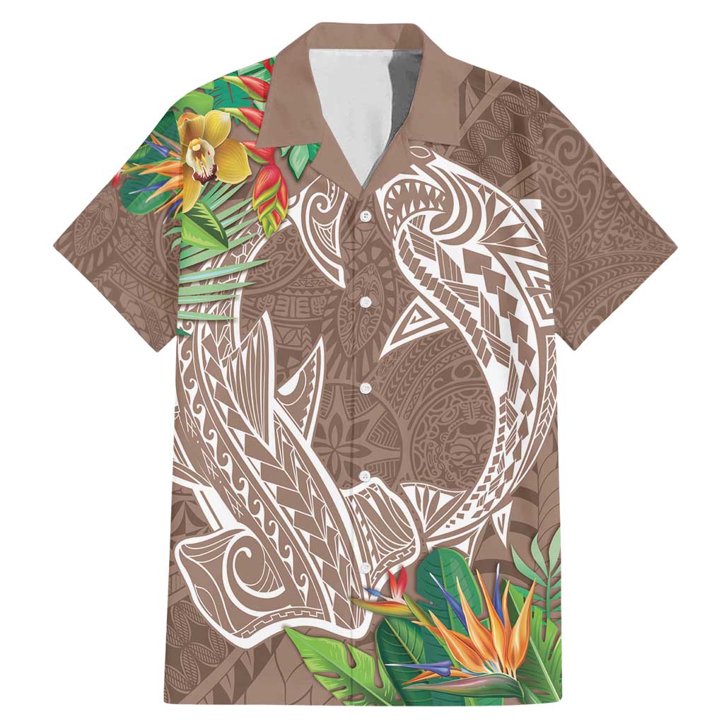 Polynesia Family Matching Mermaid Dress and Hawaiian Shirt Sharks Duo Tropical Brown