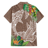 Polynesia Family Matching Off Shoulder Short Dress and Hawaiian Shirt Sharks Duo Tropical Brown